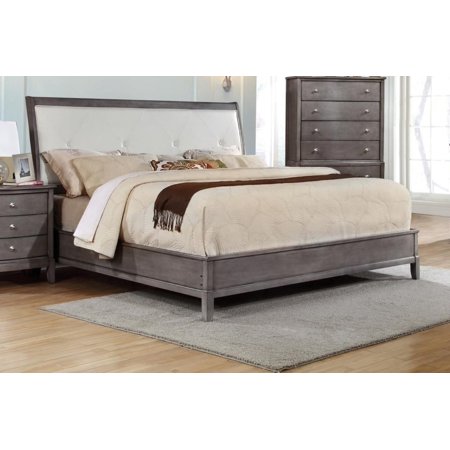 Desby Gray Queen Bed with Tufted Faux Leather