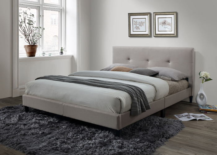 Jester Tufted Cream Full Platform Bed in Faux Leather