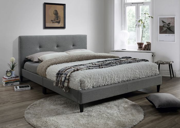 Jester Tufted Gray Twin Platform Bed in Polyester Fabric