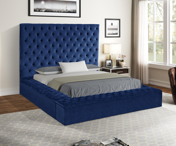 Jake Queen Upholstered Platform Storage Bed, Blue