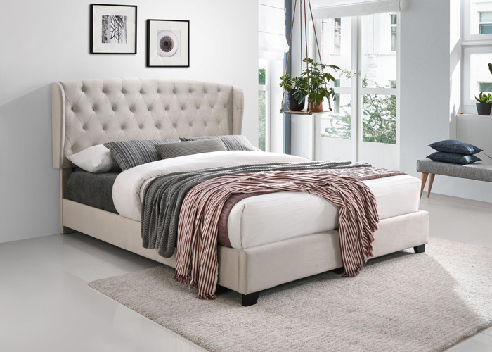 Bedroom Kimberly Tufted Wingback Queen Bed,Champagne