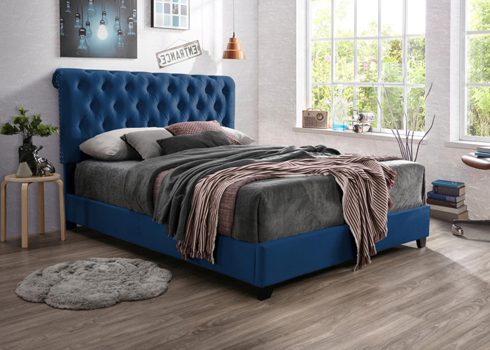 Bedroom Kimberly Tufted Queen Bed, Blue