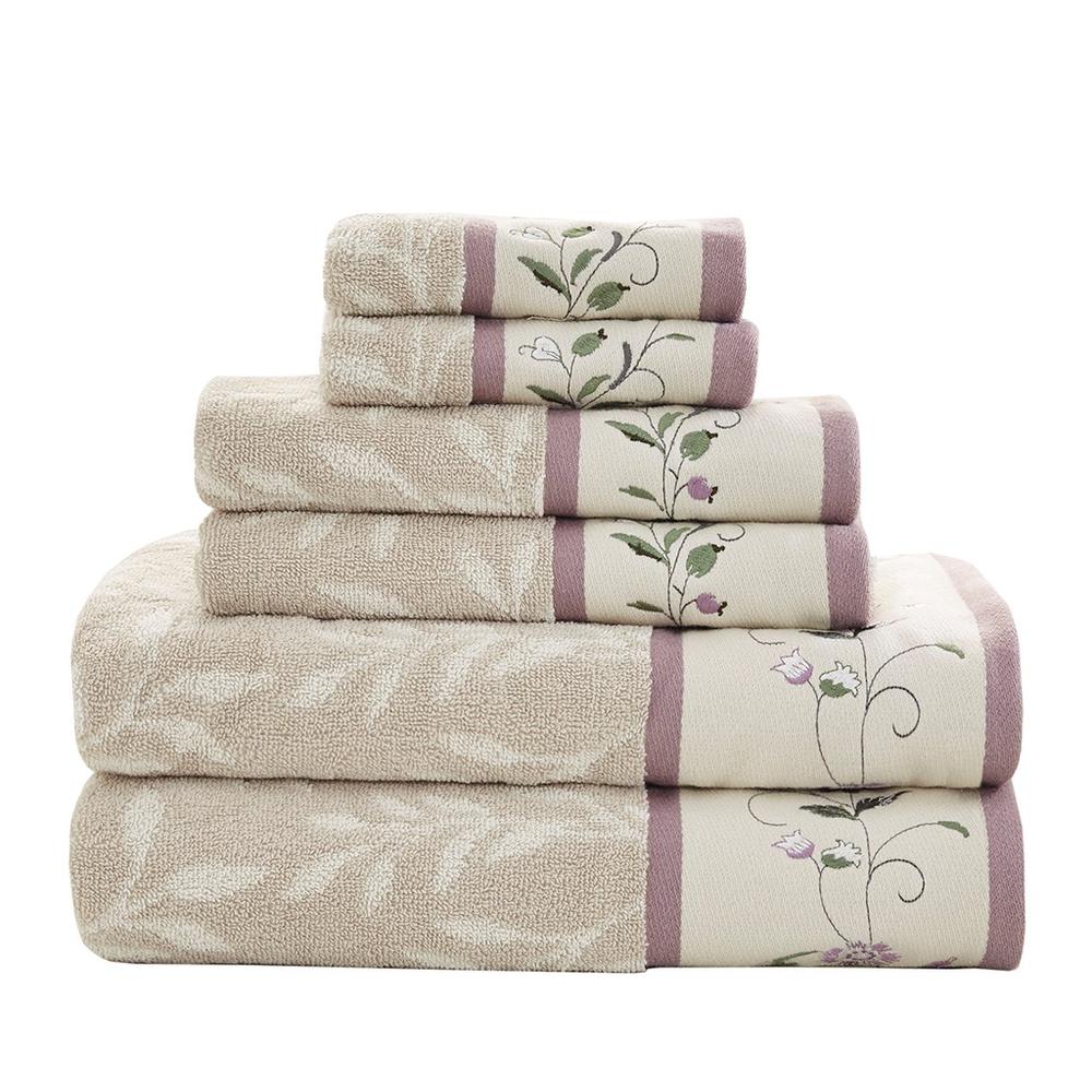 100% Cotton Jacquard Embroidered 6pcs Towel Set