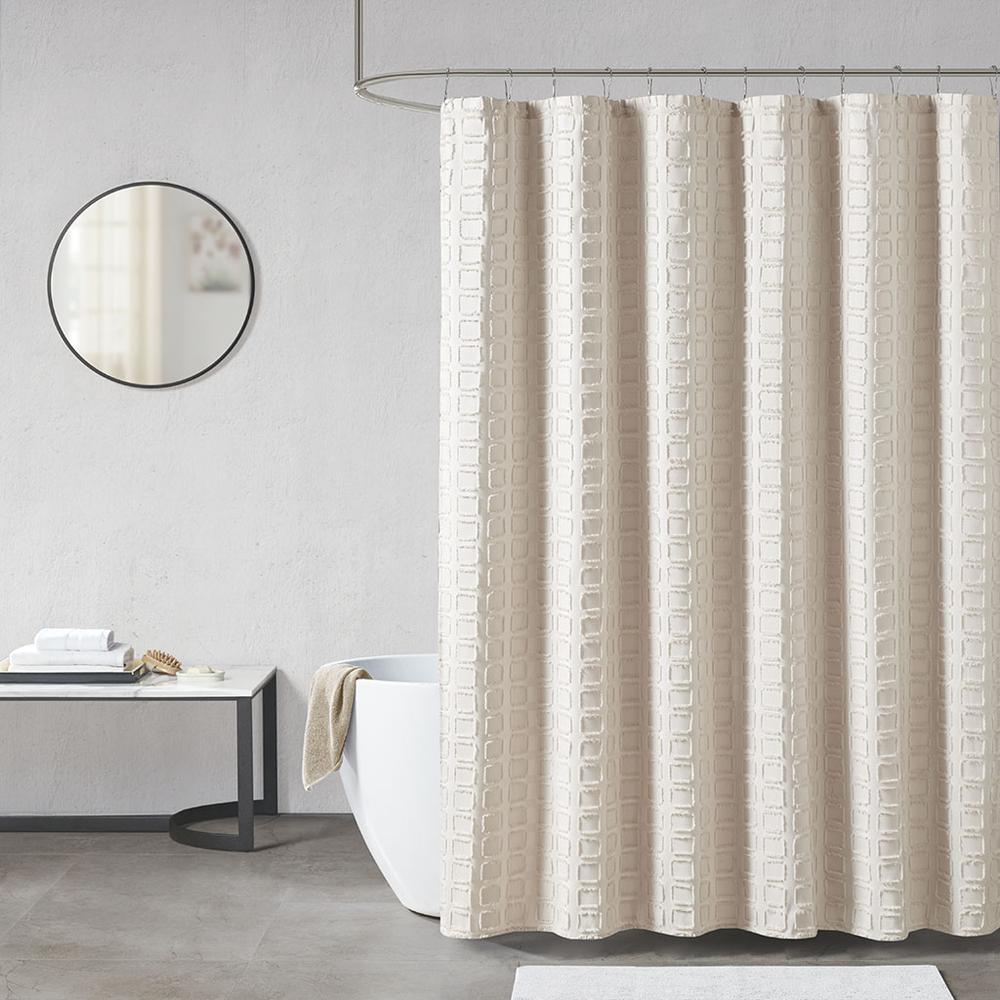 Woven Clipped Solid Shower Curtain Sand 622