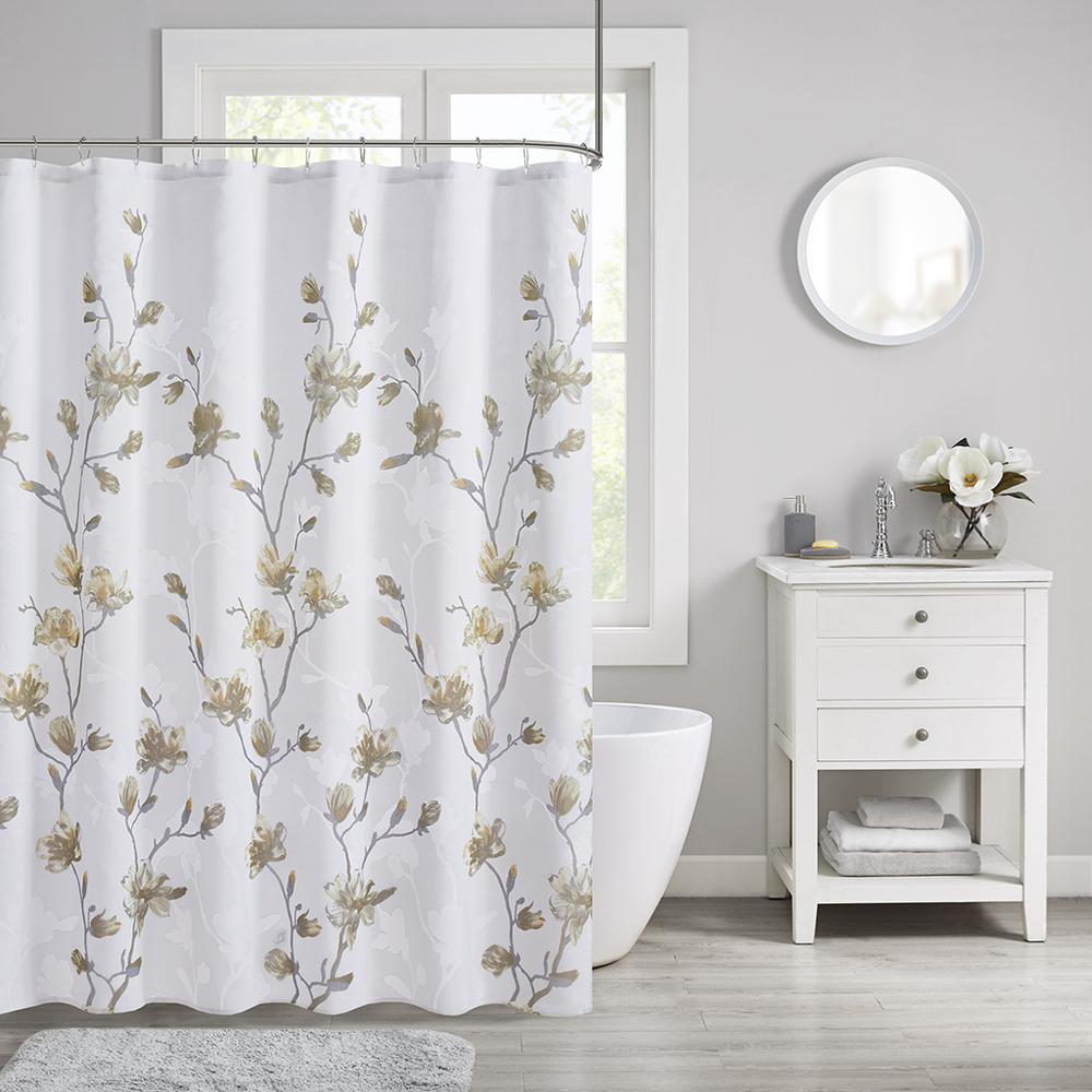 65% Rayon 35% Polyester Floral Printed Burnout Shower Curtain, MP70-7482
