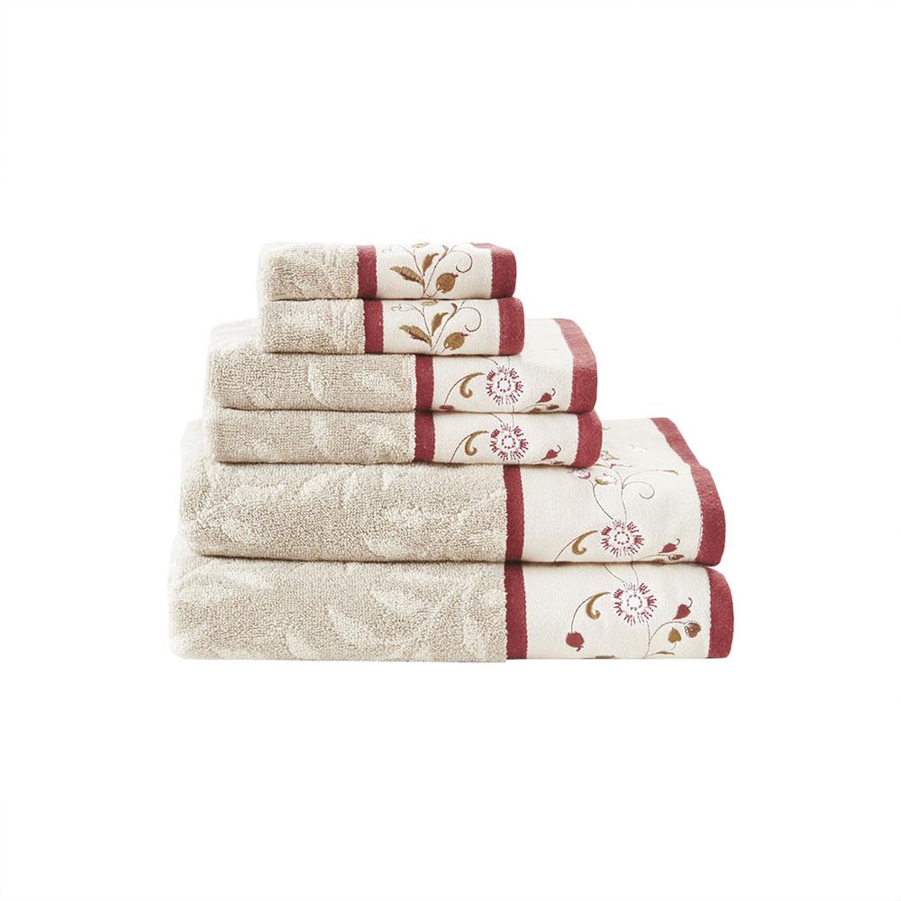 100% Cotton Jacquard 6 Piece Towel Set w/ Embroidery,MP73-4968