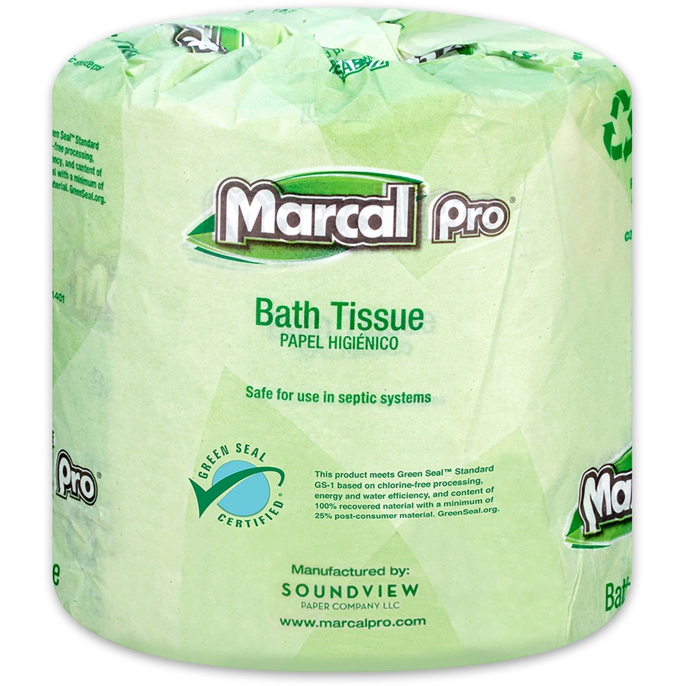 Marcal Pro 100% Recycled Bathroom Tissue - 2 Ply - 4" x 4" - 500 Sheets/Roll - White - Chlorine-free, Dye-free, Fragrance-free, 