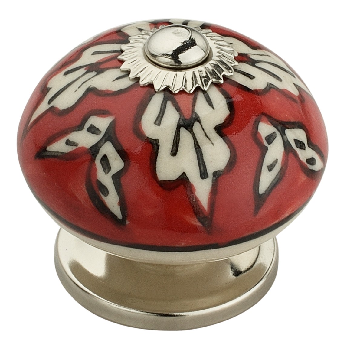 Leaf On Red 1-3/5 in. (40mm) White & Red Cabinet Knob
