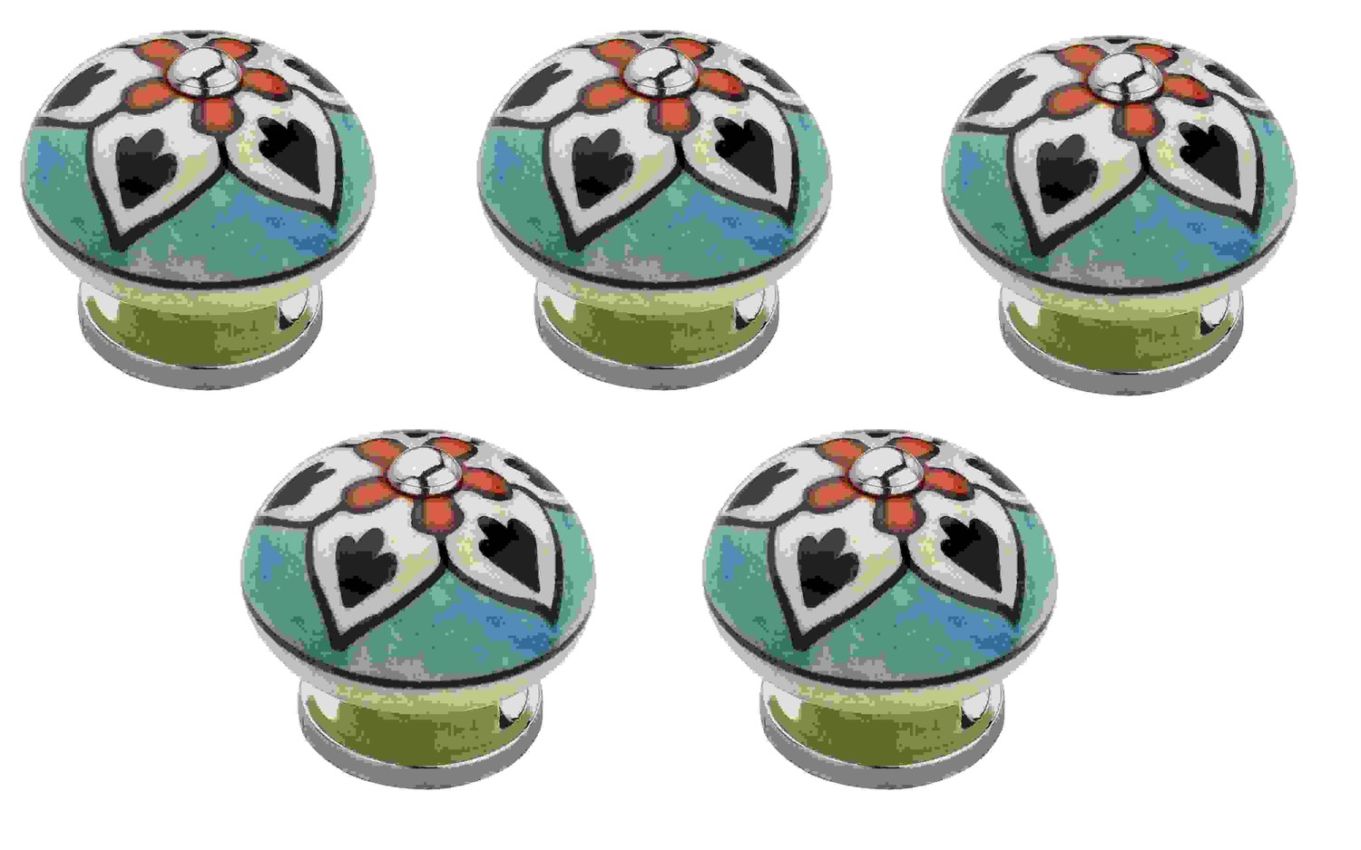 Flower 1-5/8 in. (42mm) Blue & Multicolor Cabinet Knob (Pack of 5)