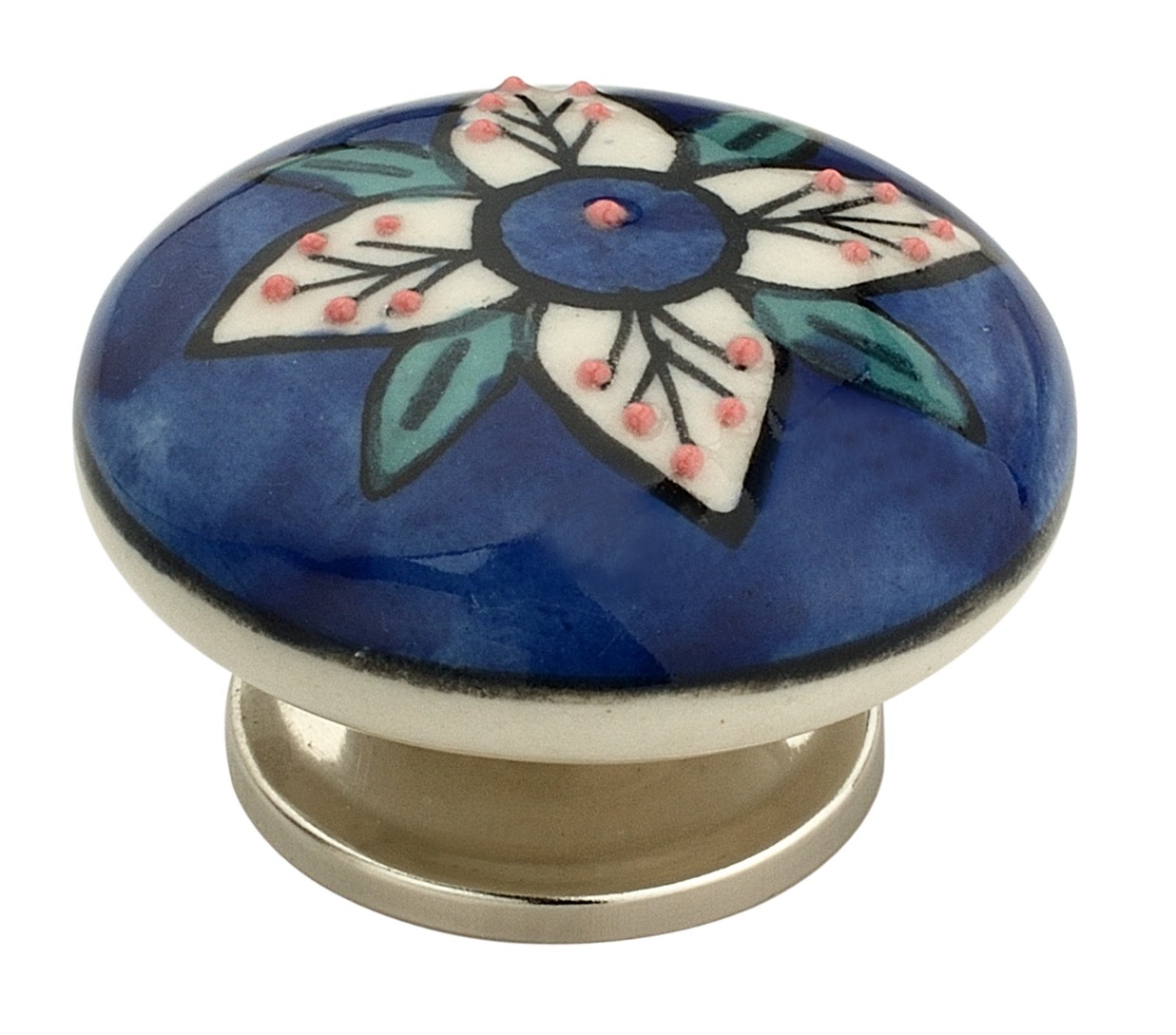 Flowered Flat 1-7/9 in. (45mm) Blue & Multicolor Cabinet Knob