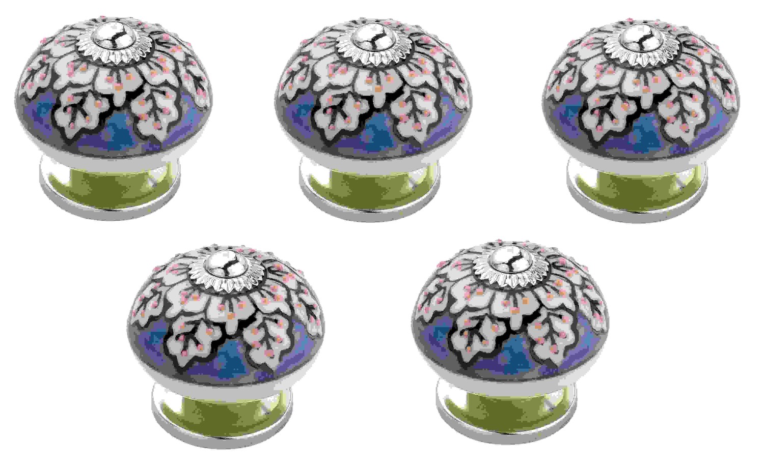 Flowers 1-3/5 in. (41mm) Blue & Cream Cabinet Knob (Pack of 5)