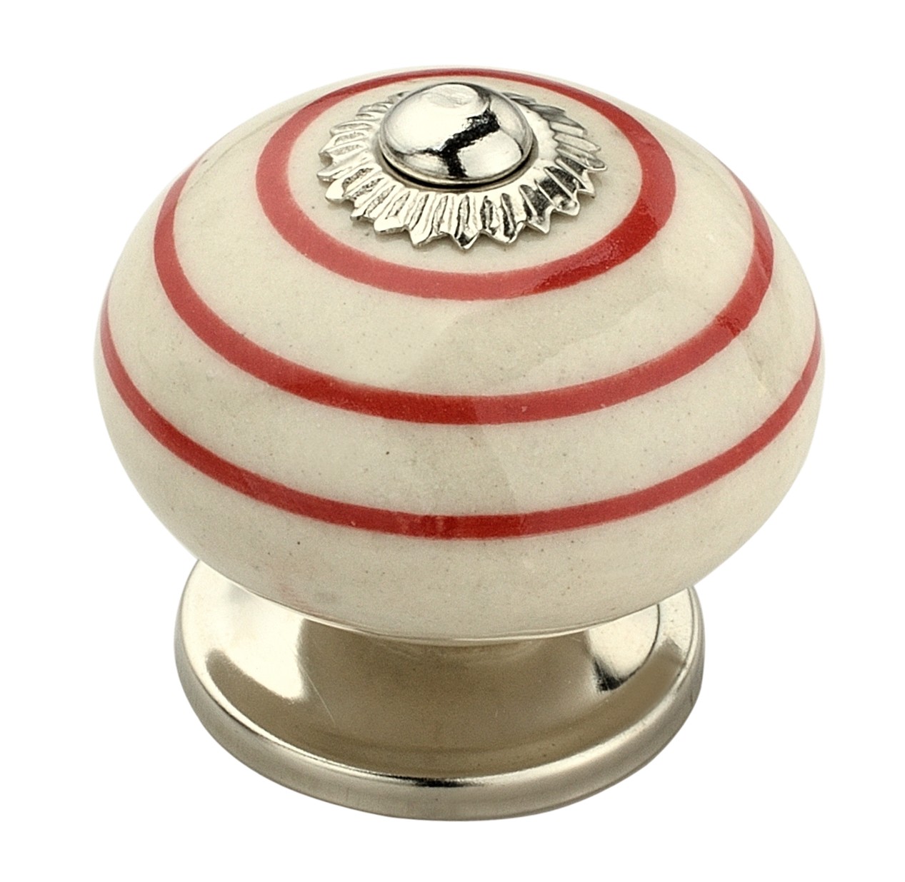 Ringed 1-3/5 in. (41mm) Red & Cream Cabinet Knob