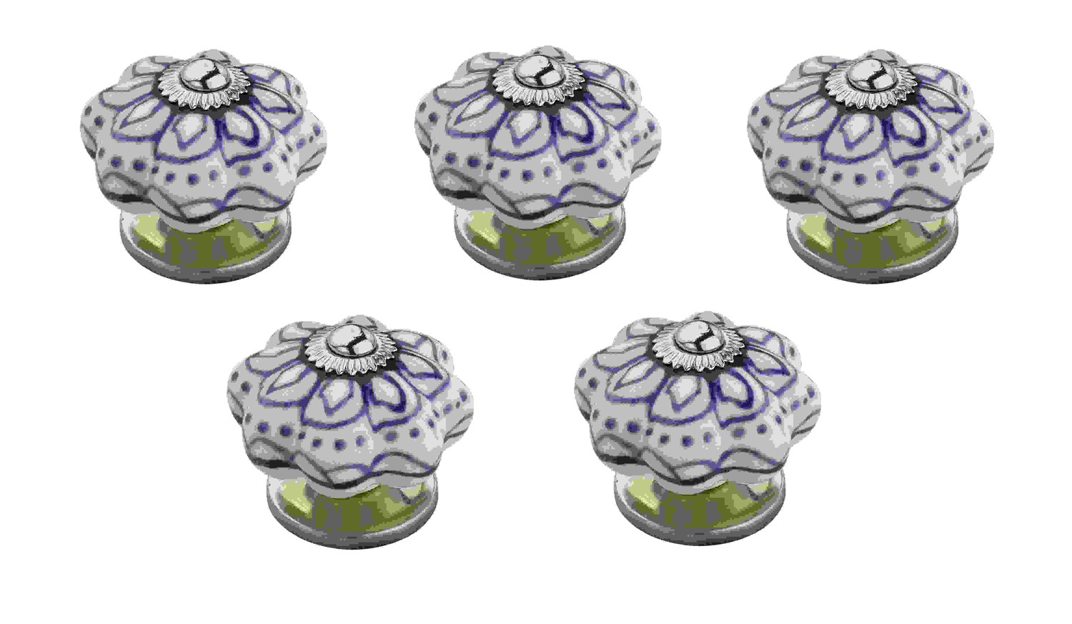 Blue Flowerd 1-7/10 in. (43 mm) White Cabinet Knob (Pack Of 5)
