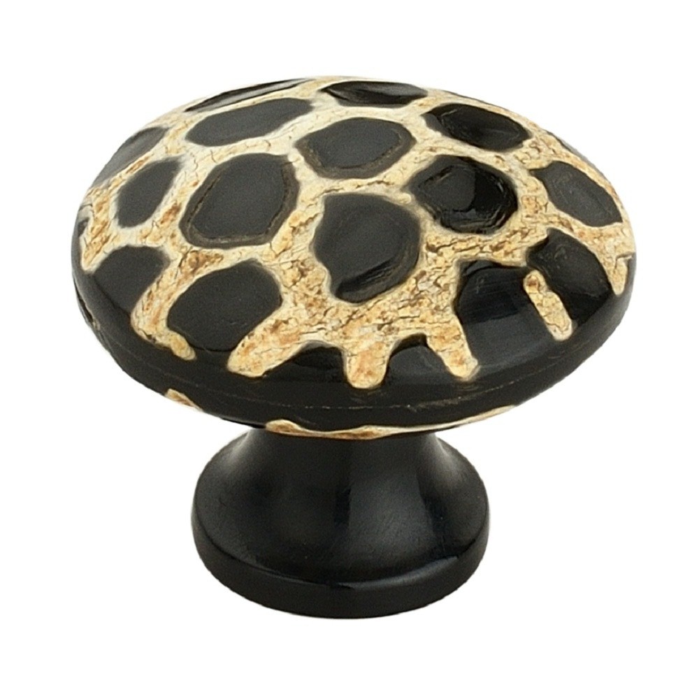 Stone Pattern Round 1-3/10 in. (33mm) Black on Distressed Yellow Cabinet Knob