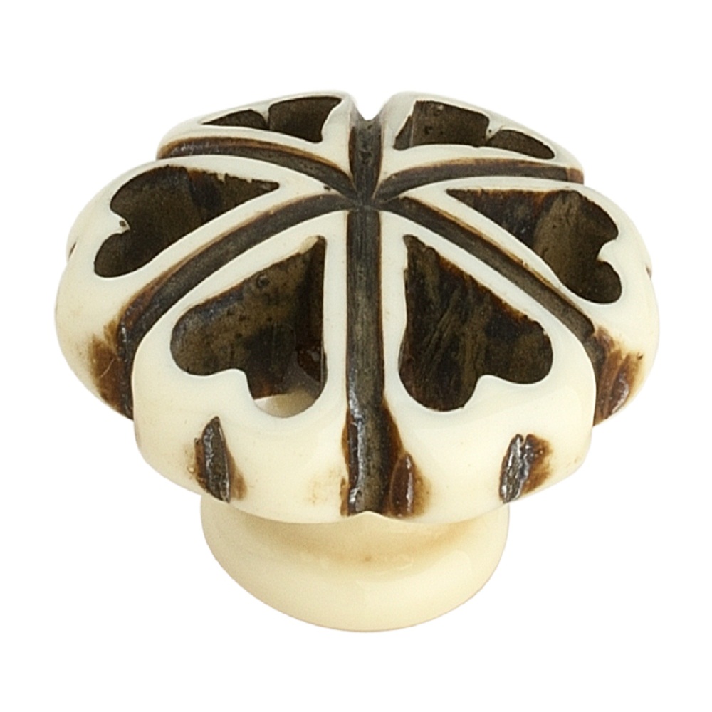 Hand Crafted Resin Heart 1-3/8 in. (35mm) Cream & Black Cabinet Knob