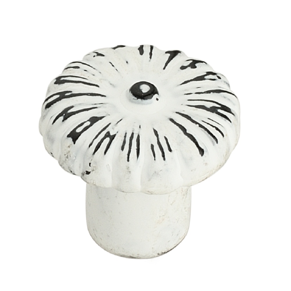 Beaded Floral 1-1/4 in. (30mm) Distressed White Patina Cabinet Knob