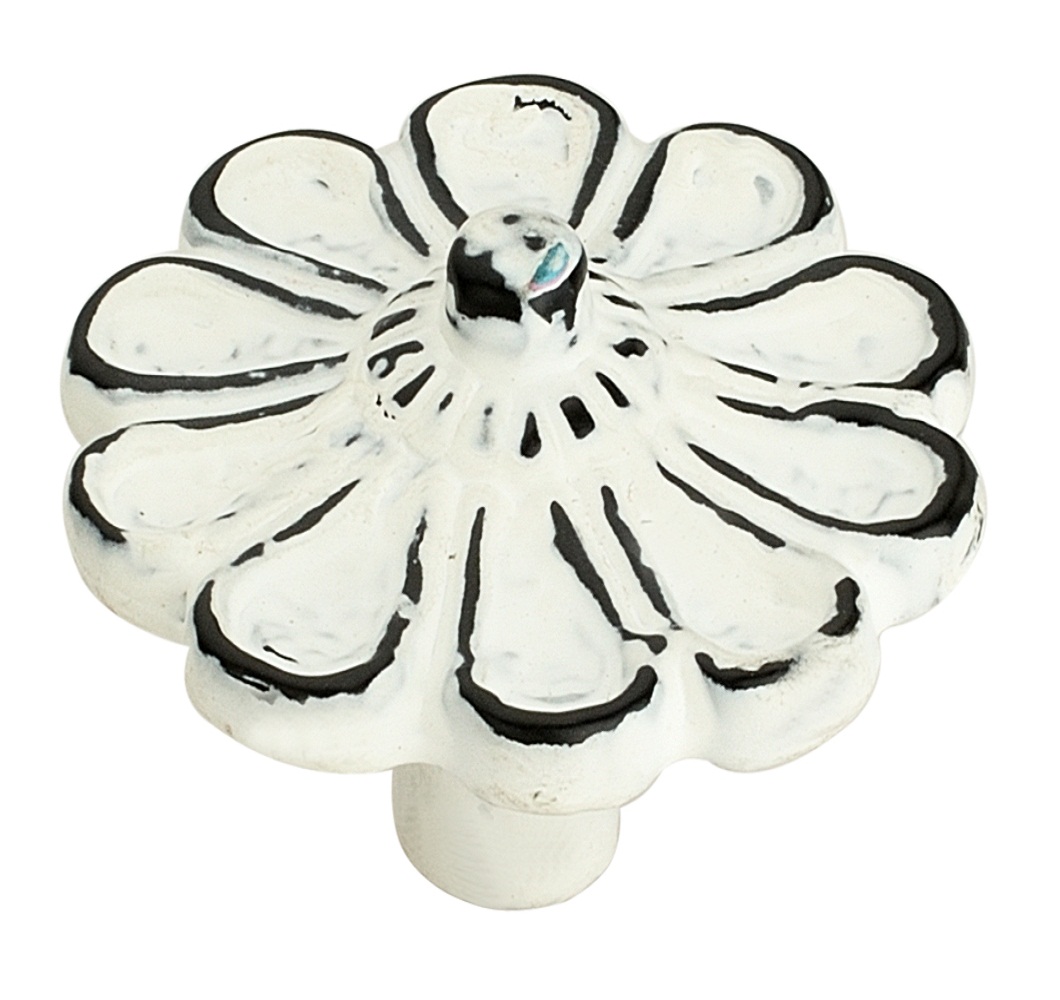 Cosmo Flower 1-5/6 in. (47mm) Distressed White Patina Cabinet Knob