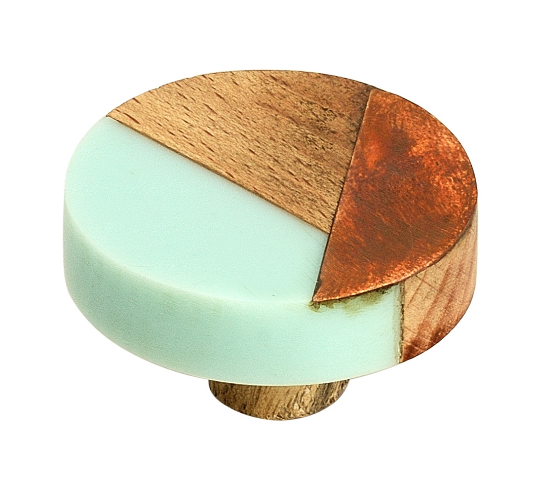 Fusion 1-1/2 in. (38mm) Cyan, Wood & Copper Cabinet Knob
