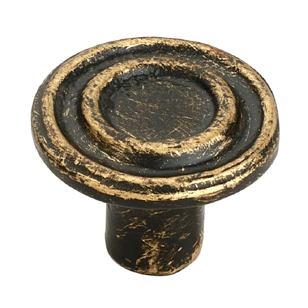 Ringed 1-1/2 in. (38mm) Antique Brass Patina Cabinet knob
