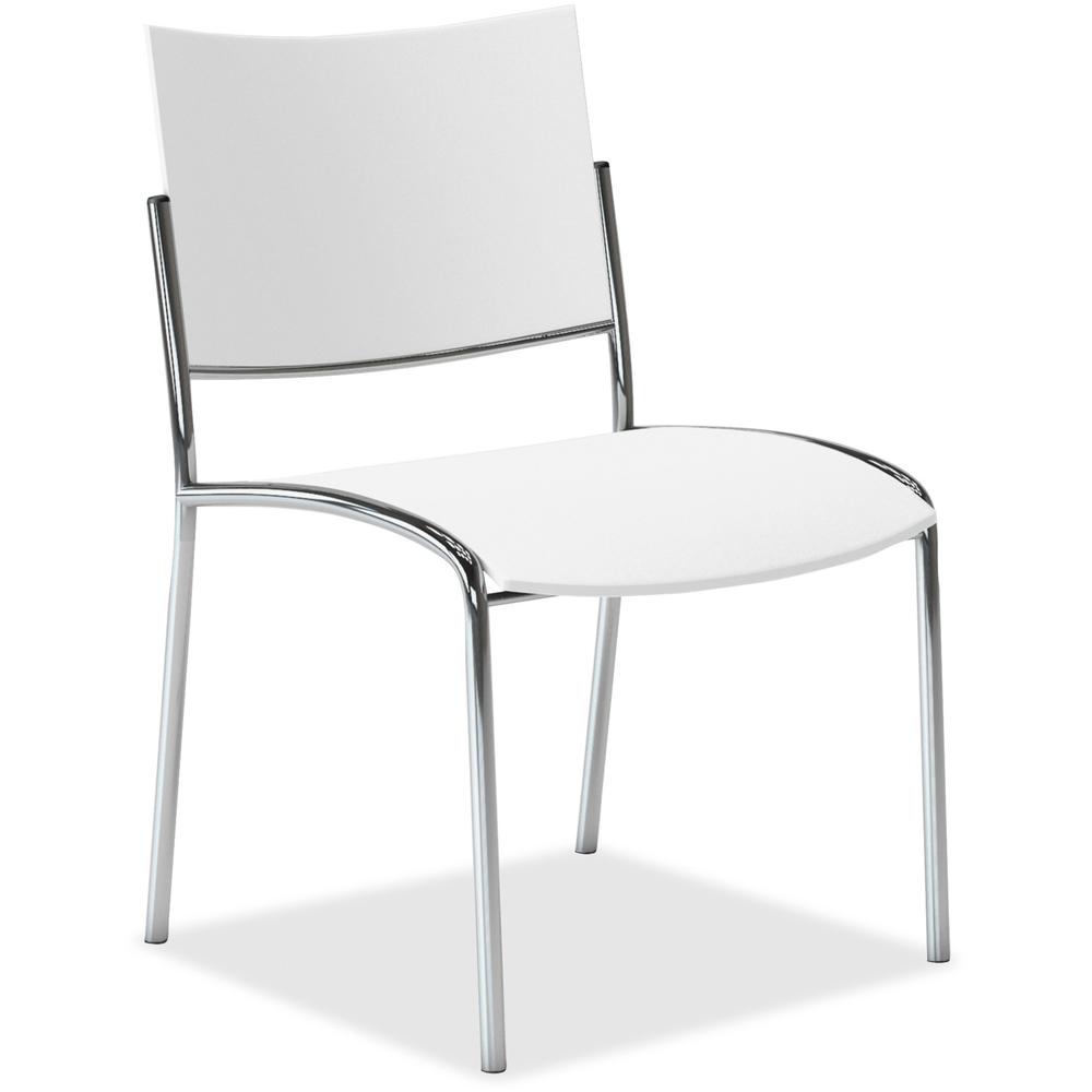 Mayline Escalate Series Seating Stackable Chairs - White Plastic Seat - White Plastic Back - Silver Chrome Frame - Four-legged B