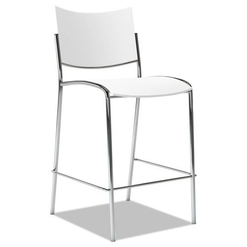 Mayline Escalate Stool - White Plastic Seat - White Plastic Back - Silver Frame - Four-legged Base - 2 / Carton