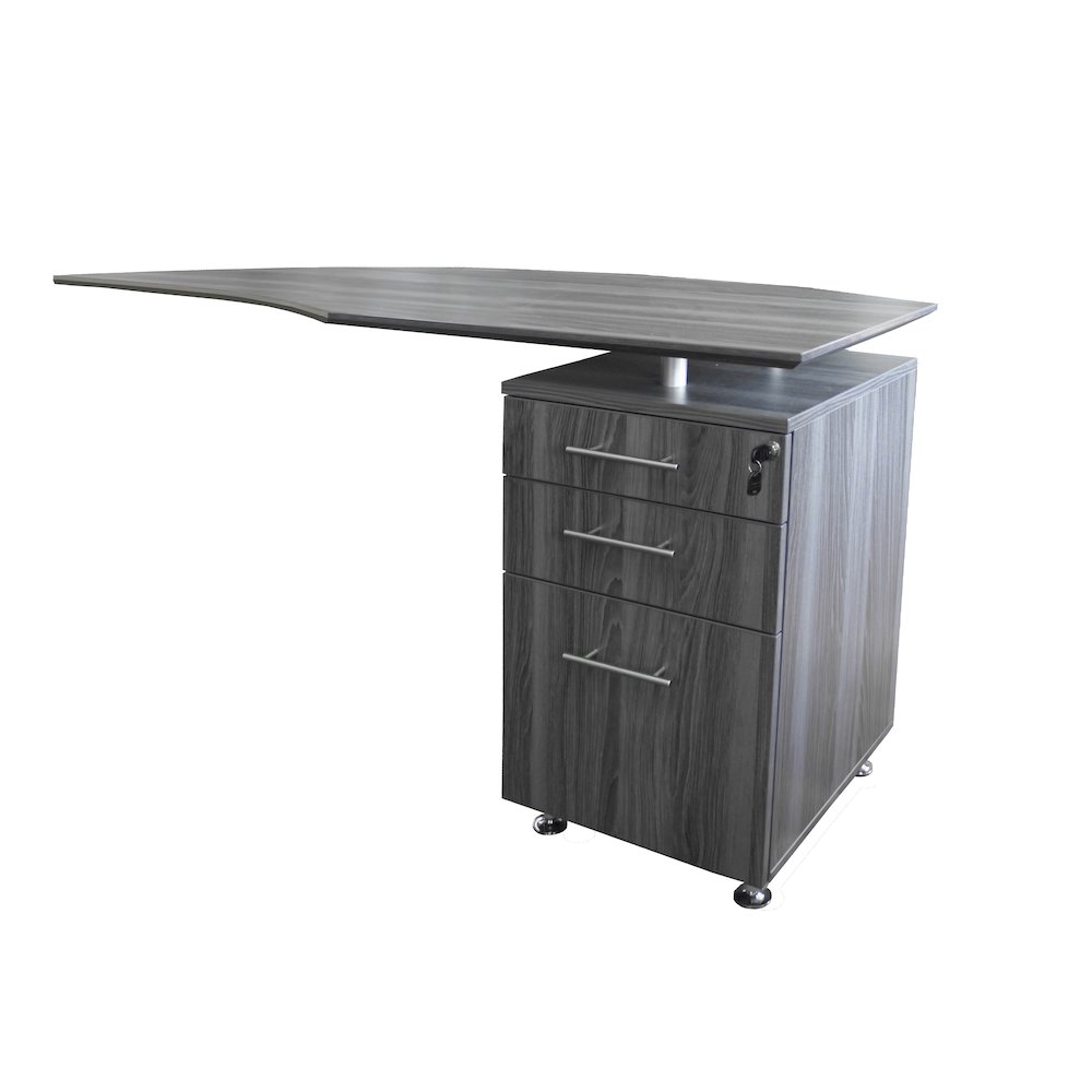 Curved Desk Return With Pencil-Box-File Pedestal (Right), Gray Steel