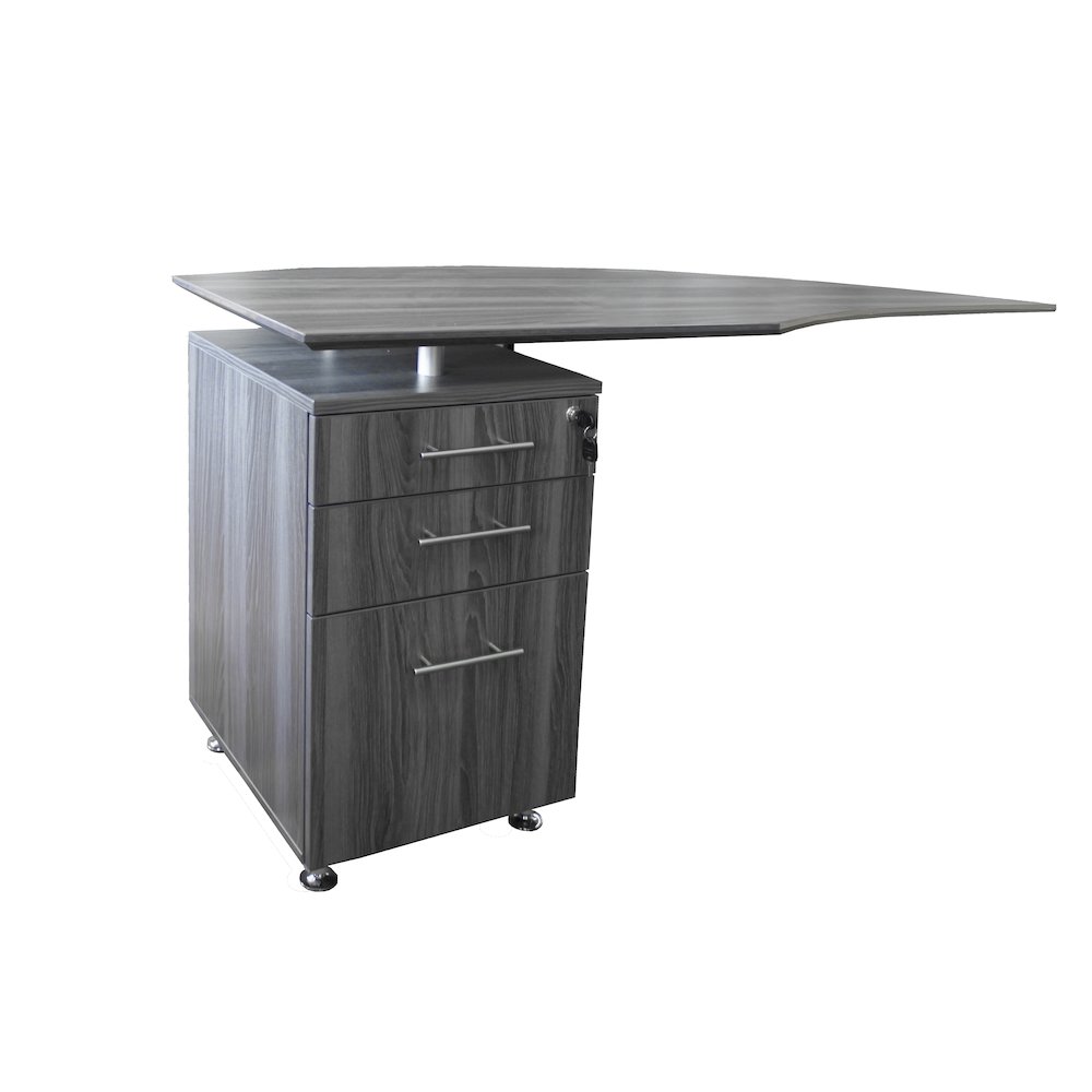 Curved Desk Return With Pencil-Box-File Pedestal (Left), Gray Steel