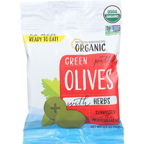 Mediterranean Organic Green Pitted Olives (12x2.5 OZ)