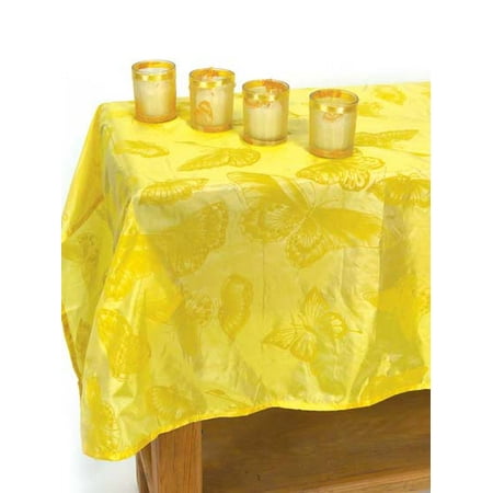 Butterfly Pattern Tablecloth w/4 Candle Holders (6 Sets) 54"SQ, 3.5"H Satin/Glass