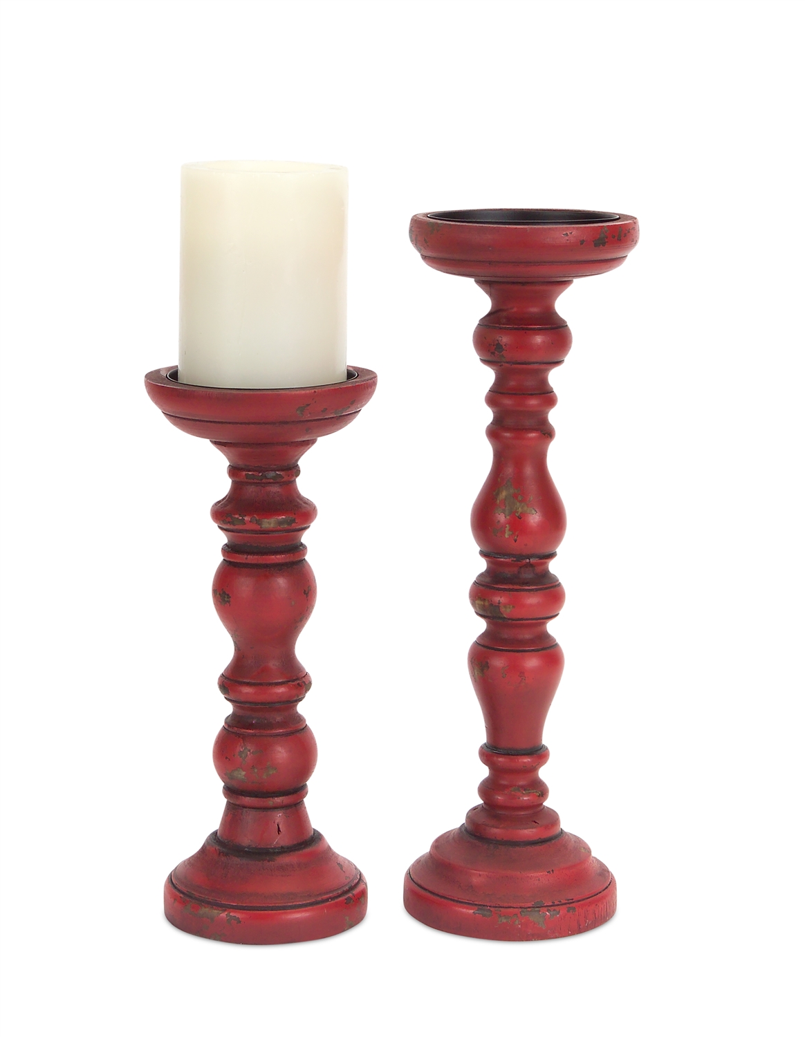 Antique Candle Holders (Set of 2) 10"-12.5"H Wood