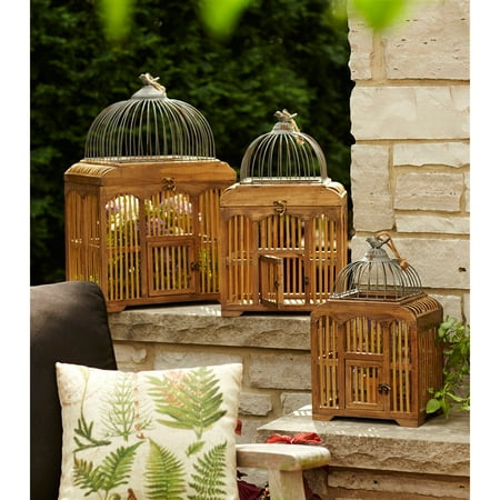 Decorative Birdcages (Set of 3) 17.75"H, 21.75"H, 25.25"H Wood/Metal