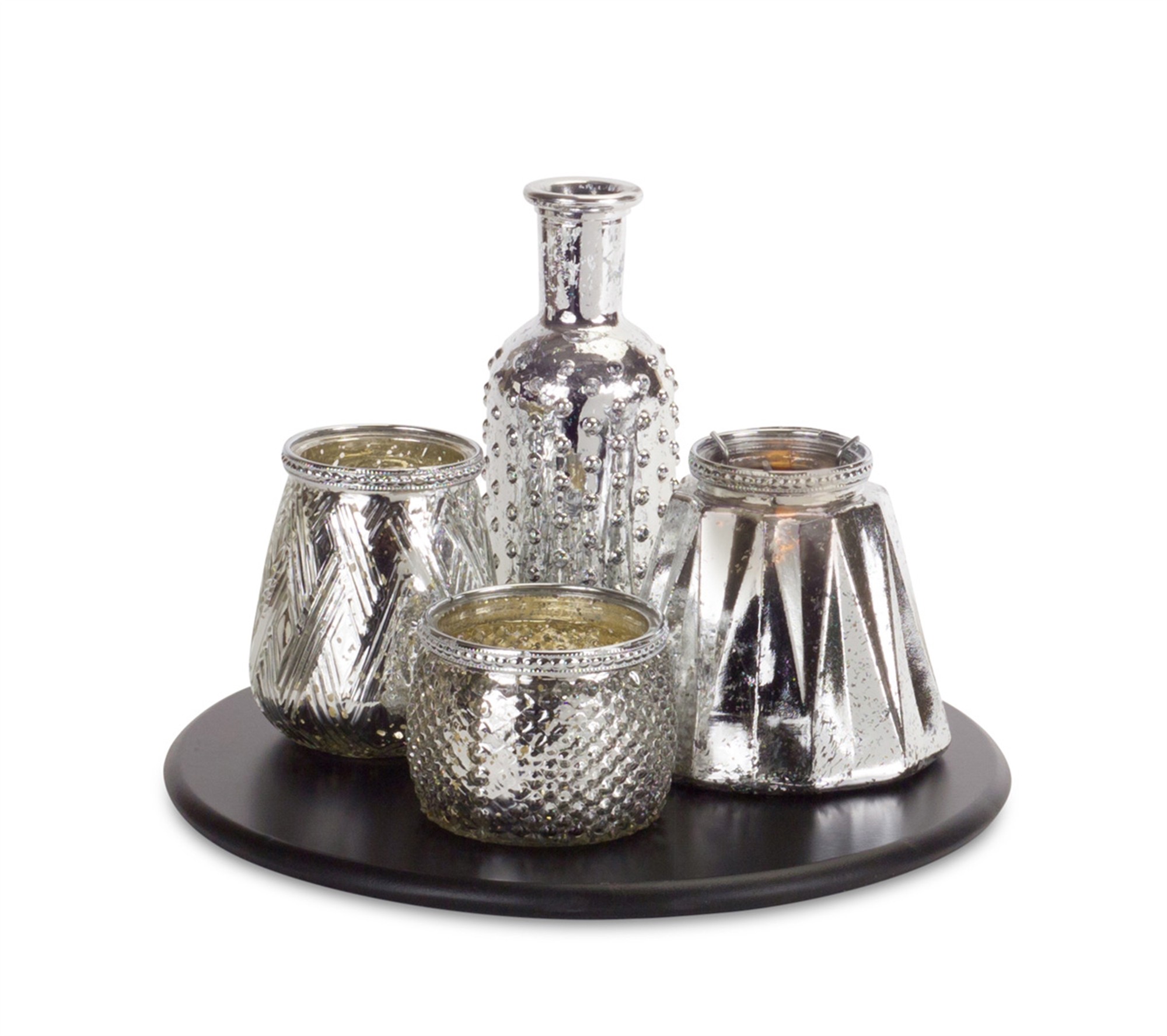 Candle Garden 2.5"-7.25"H Glass, includes Tray 12"D Wood