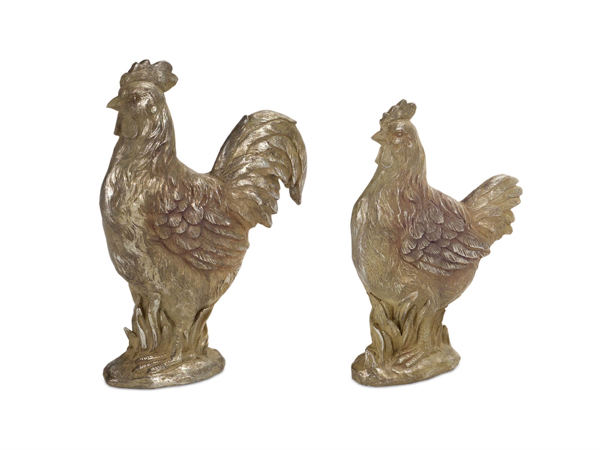 Chicken/Rooster (Set of 2) 11"H, 12.5"H Resin