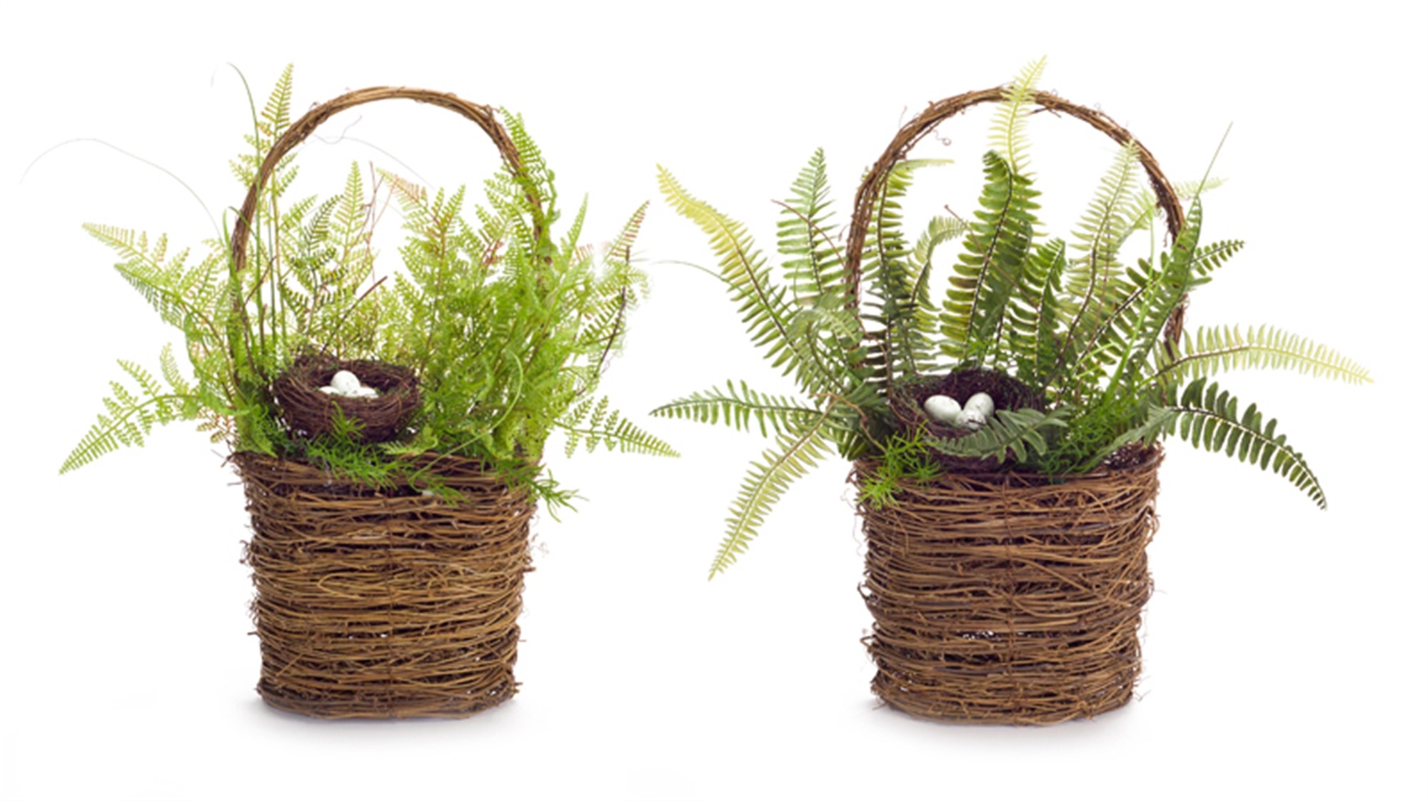 Fern Wall Basket with Bird Nest (Set of 2) 16.5"H Polyester