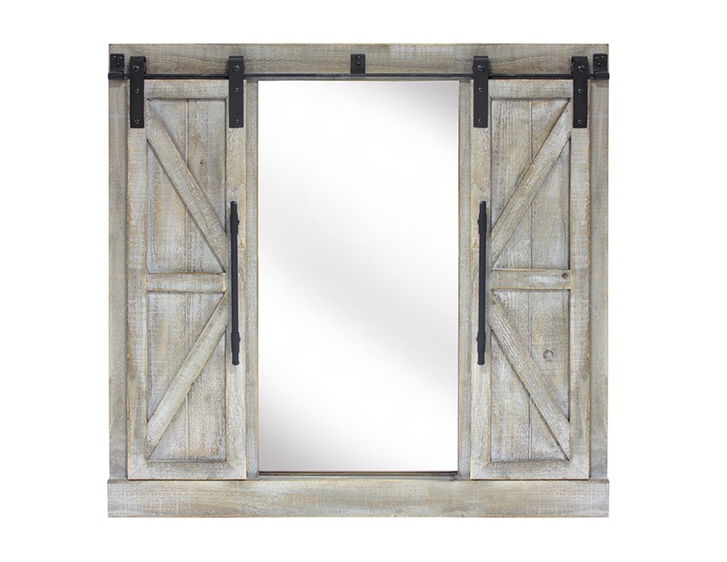 Barn Door Mirror 39.5"H Wood/Glass
