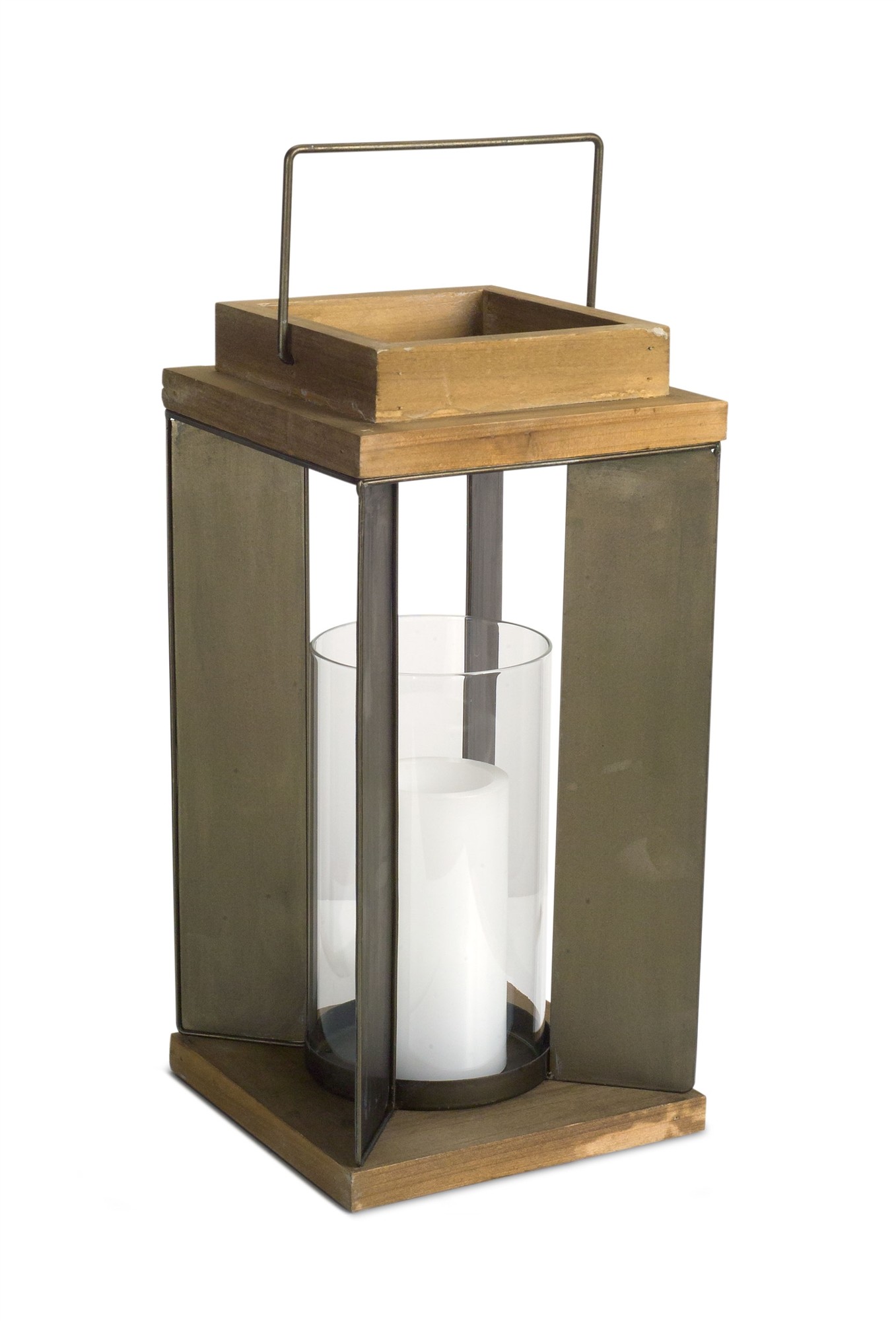 Candle Holder 16"H Wood/Metal/Glass
