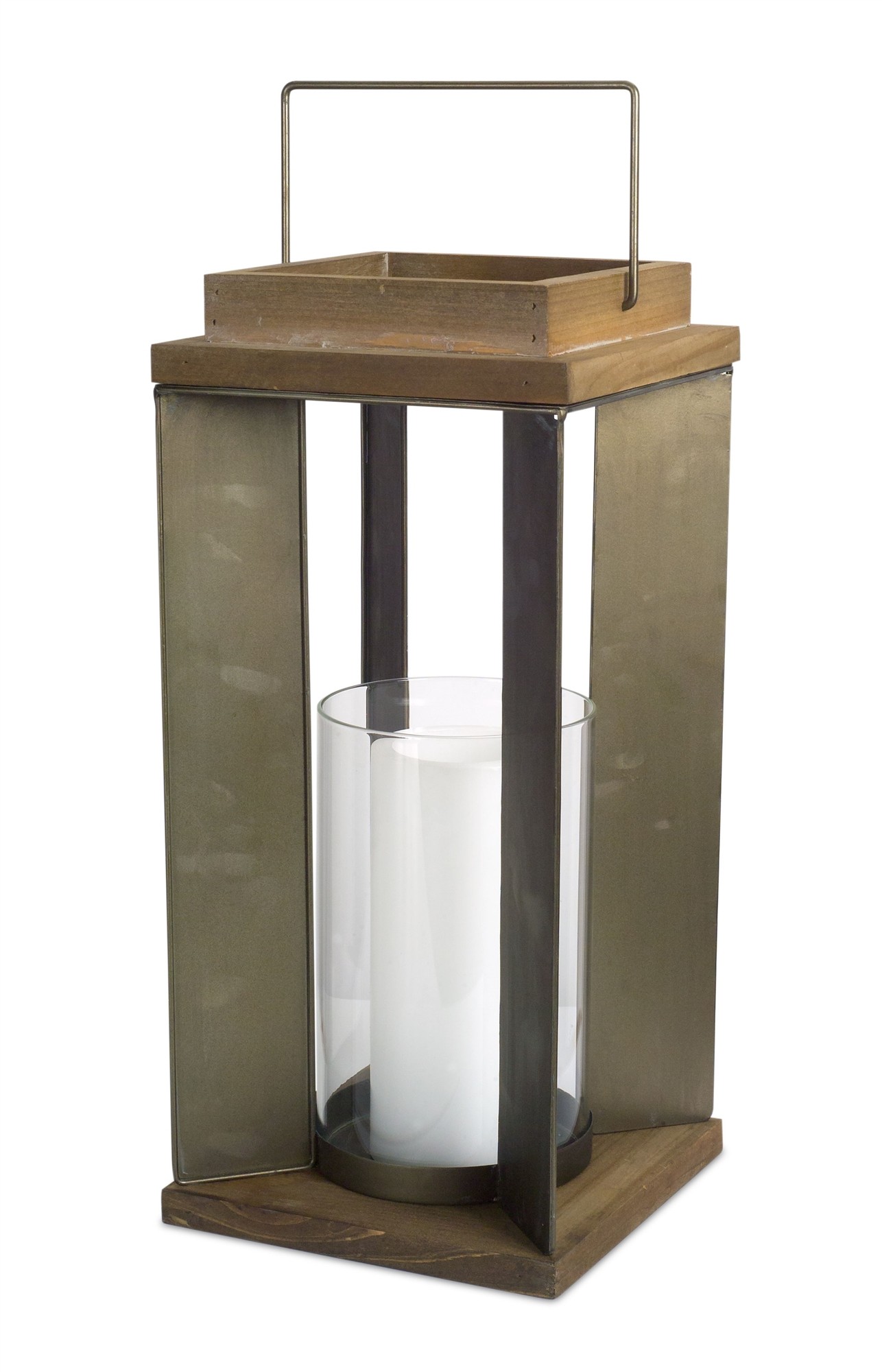 Candle Holder 20"H Wood/Metal/Glass
