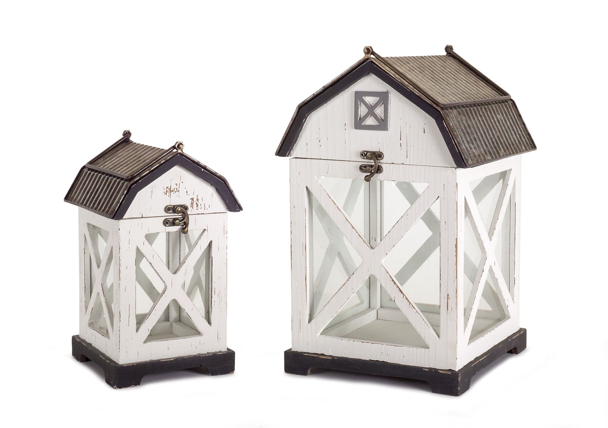 Barn Lantern (Set of 2) 10.5"H, 14.5"H Wood