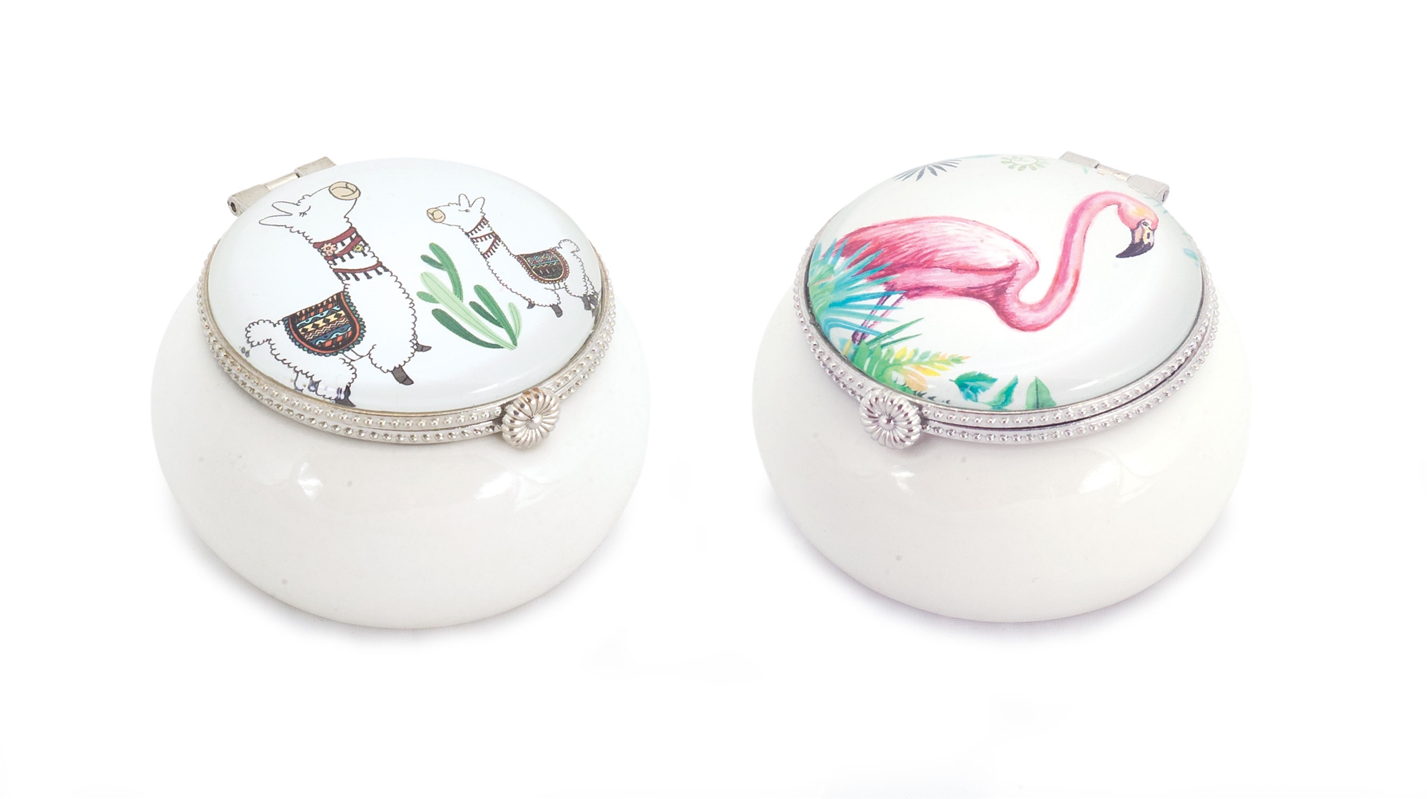 Llama and Flamingo Box (Set of 12) 2"H Porcelain