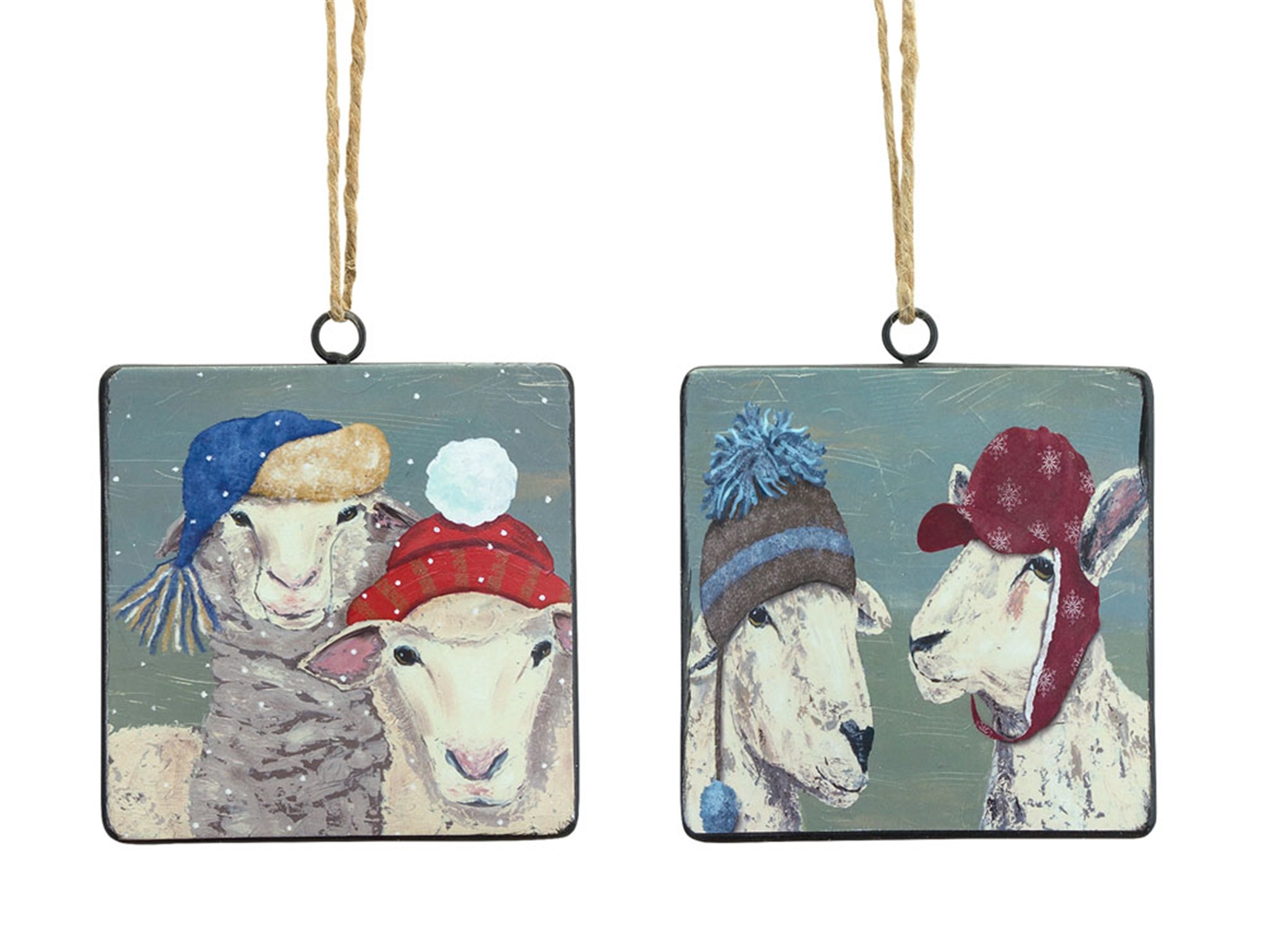 Animal with Hat Ornament (Set of 12) 5.5"H Metal