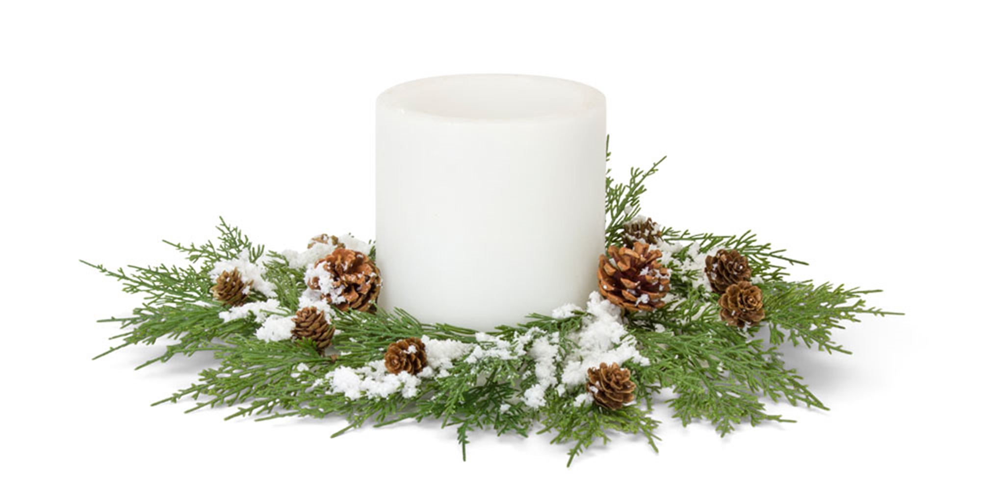 Cedar Candle Ring w/Snow and Cones 14"D (Set of 4) (Fits a 6" candle) Plastic