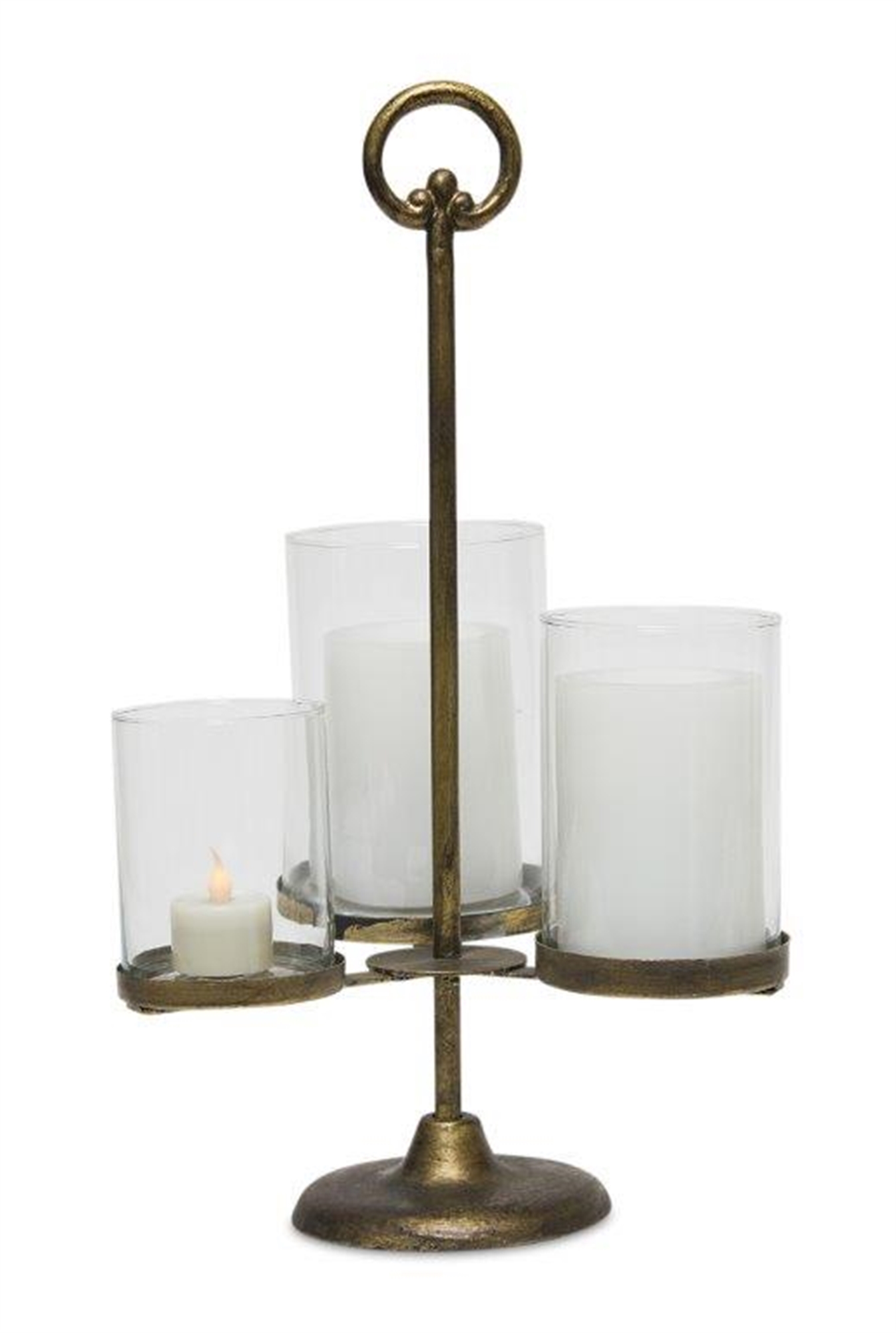 Candle Holder w/2.5", 3", And 3.5" Candle Cups 16.5"H Iron/Glass