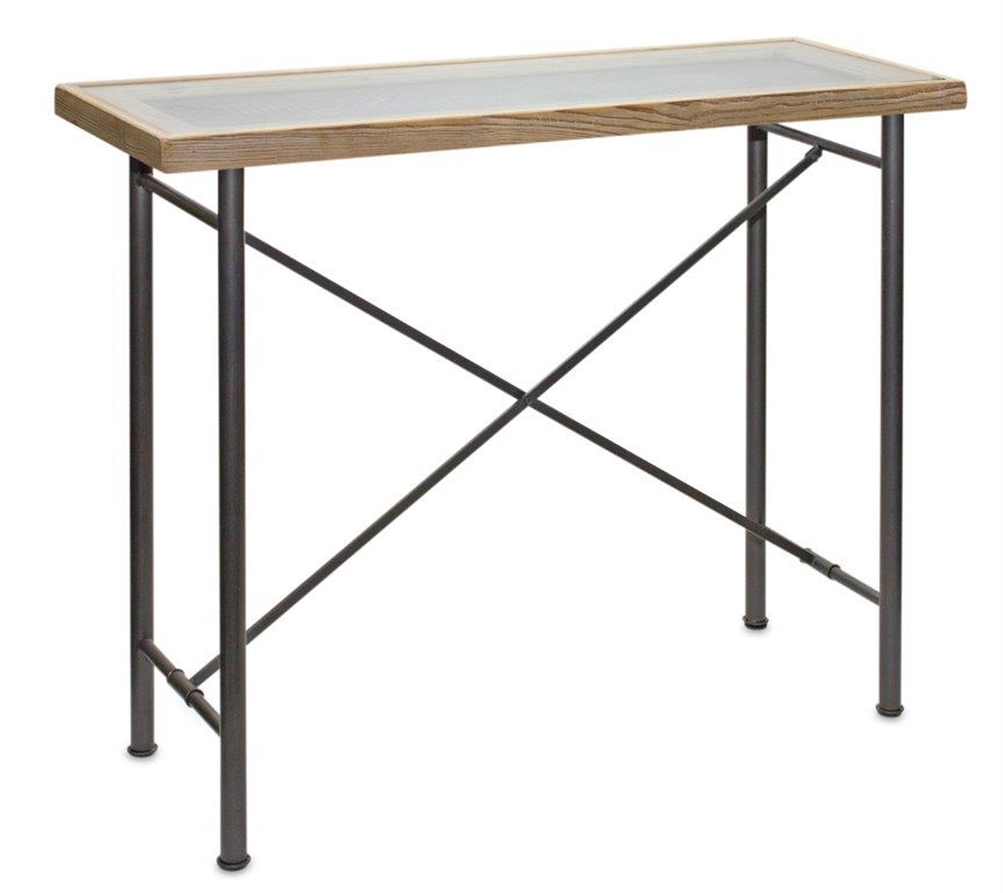 Table with Glass Top 39.75"L x 15"W x 31.5"H Wood/Metal/Glass