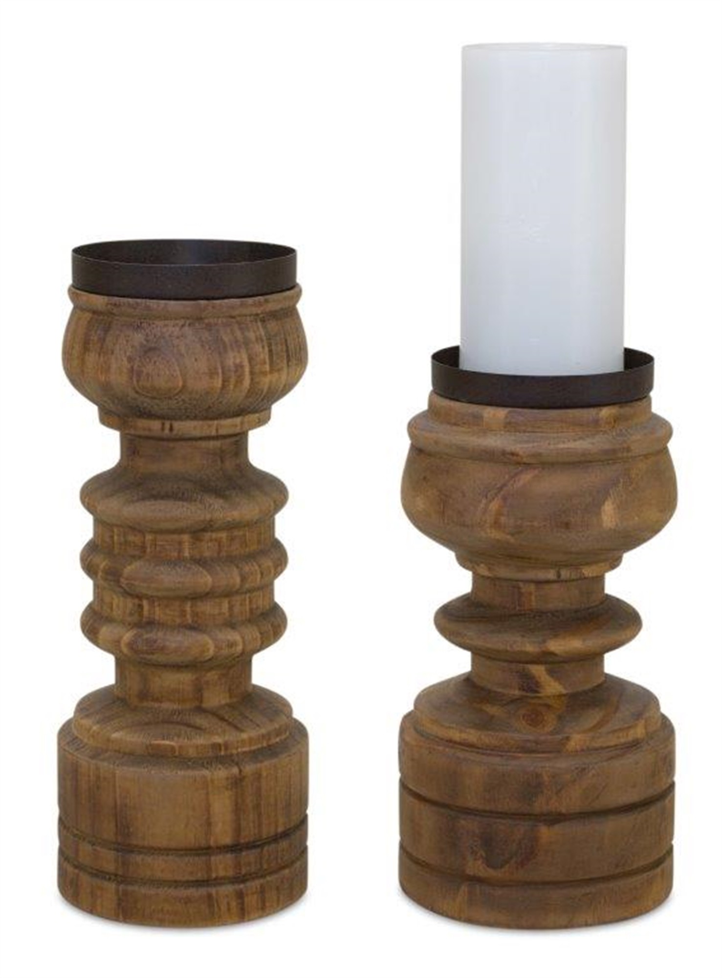 Candle Holder (Set of 2) 4.75"D x 9.75"H, 4.75"D x 12"H Wood