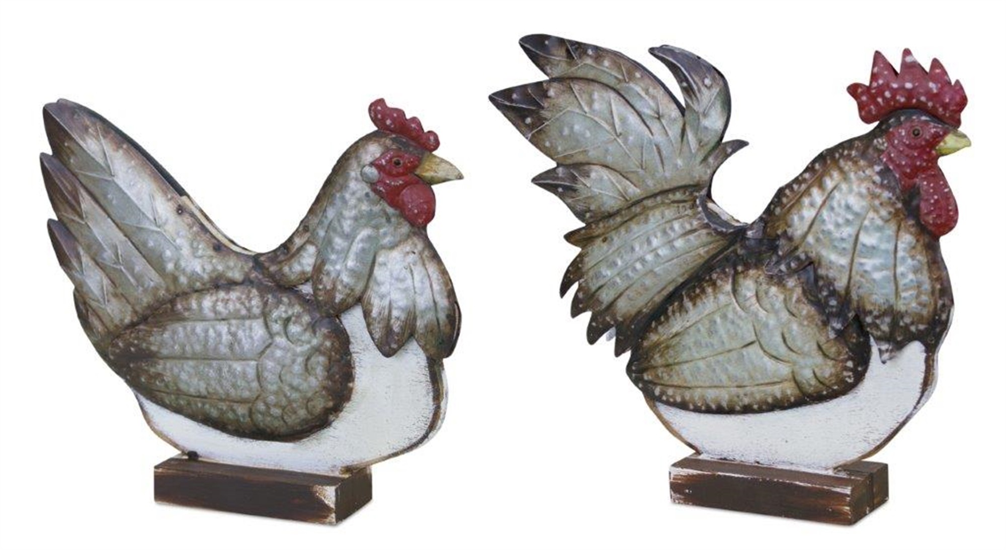 Chicken on Stand (Set of 2) 10.5"L x 9.25"H, 12.5"L x 11.25"H Wood/Metal