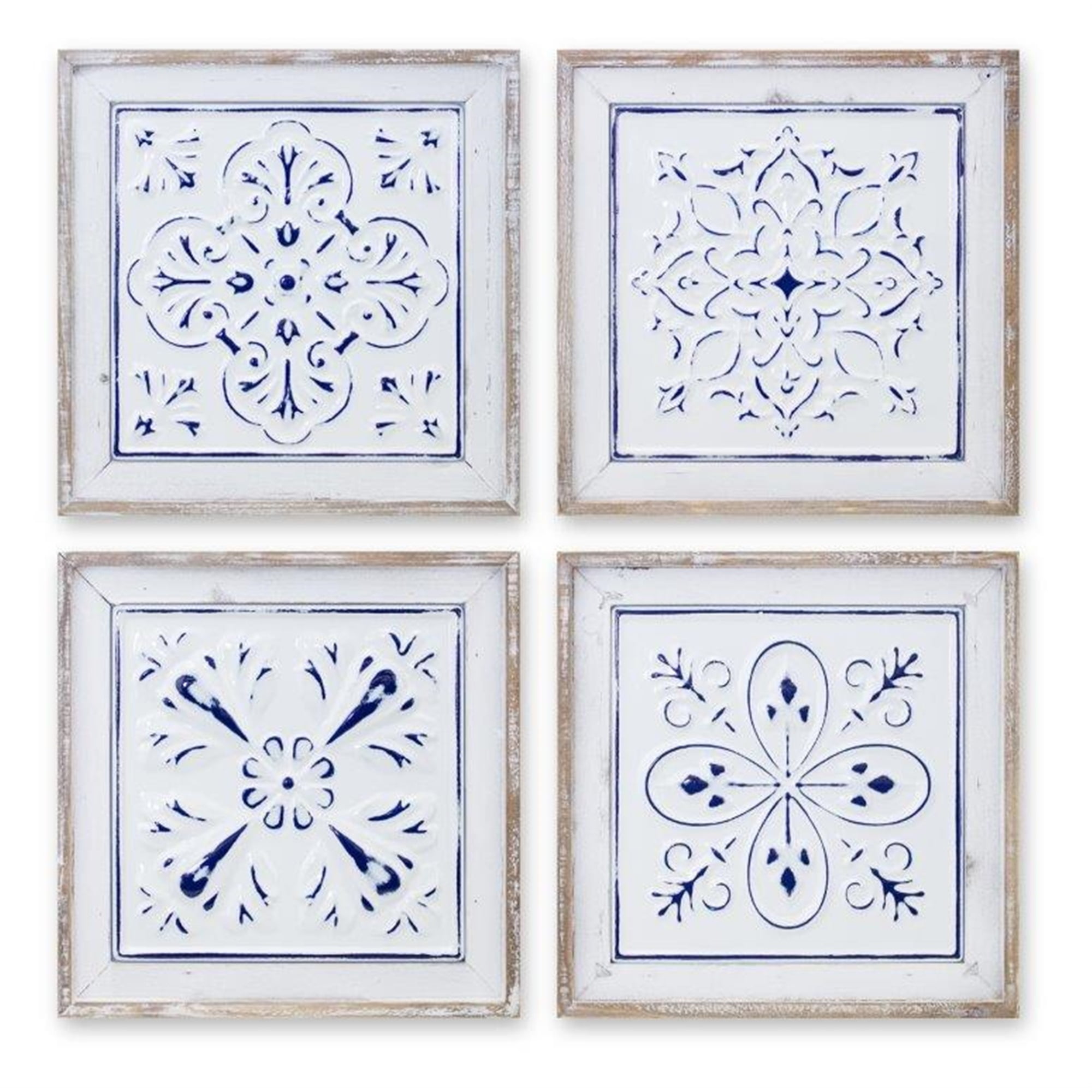 Ceiling Tile Plaque (Set of 4) 10.5"SQ Iron/Wood