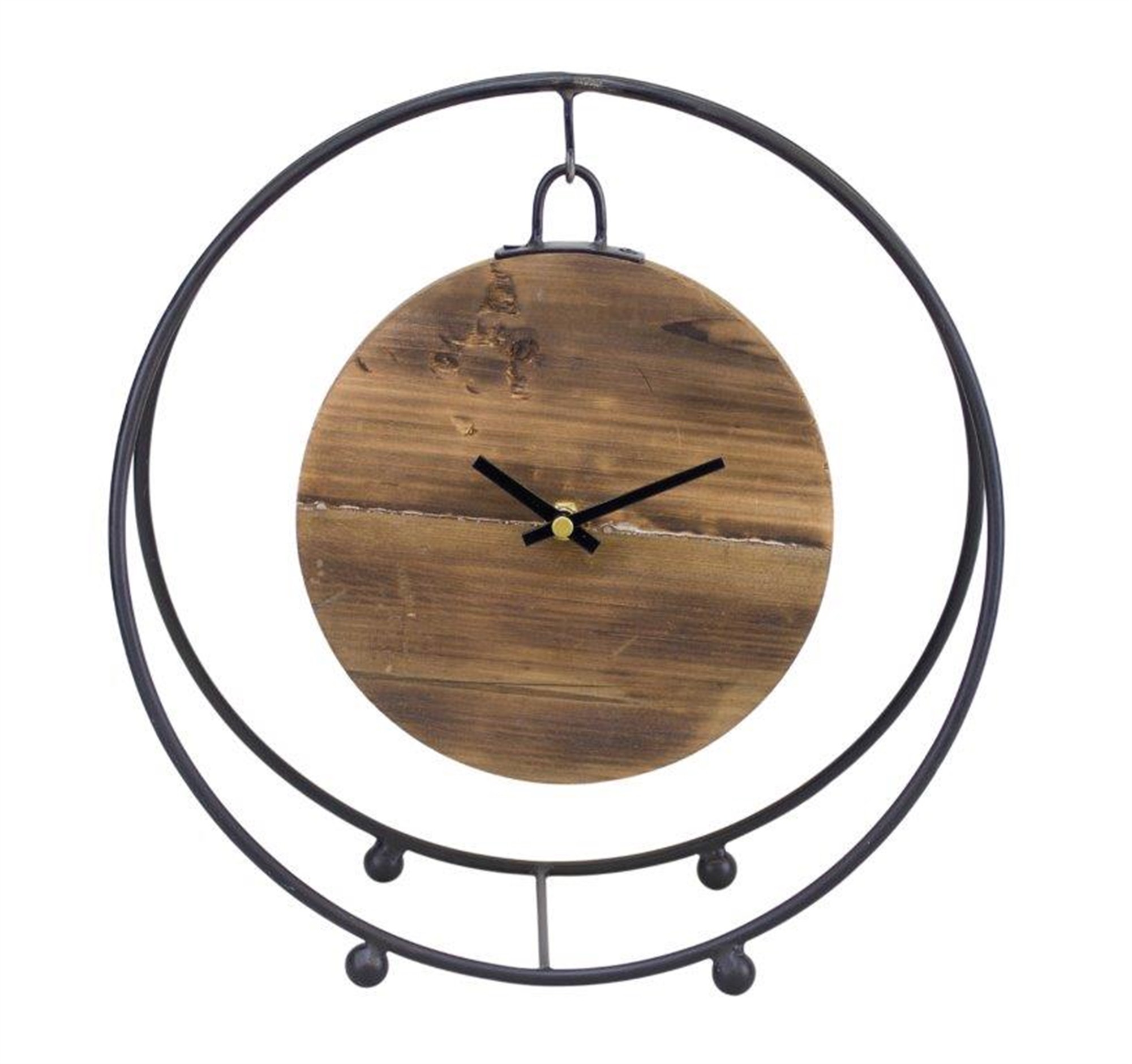 Clock 11.5"D Iron/Wood