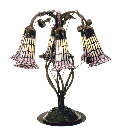 19"H Tiffany Pond Lily White & Pink 6 Light Table Lamp