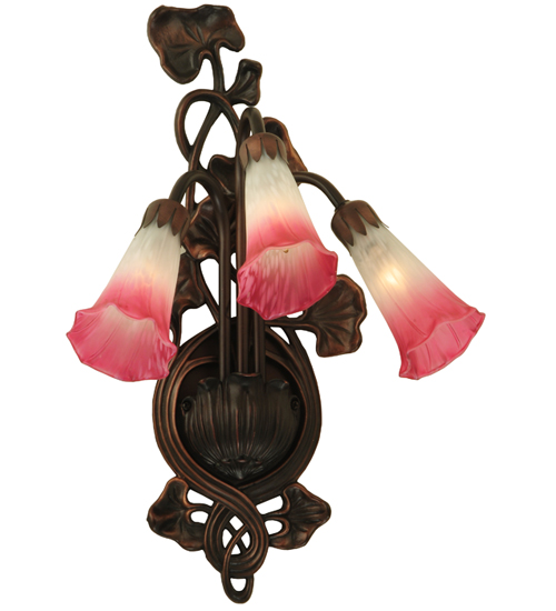 10.5"W Pink/White Pond Lily 3 Light Wall Sconce
