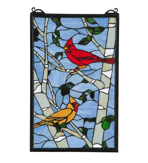 13"W X 10"H Cardinals Morning Stained Glass Window